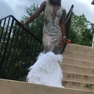 Silver bedazzled prom dress